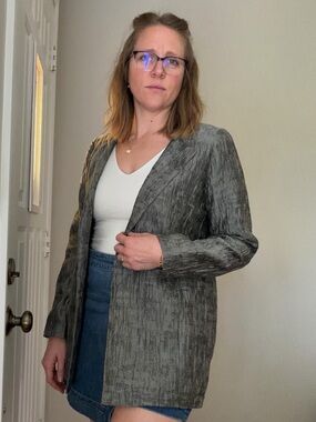 Eileen Fisher Mirage Crinkled Jacquard Jacket Long Size Small Cotton Silk